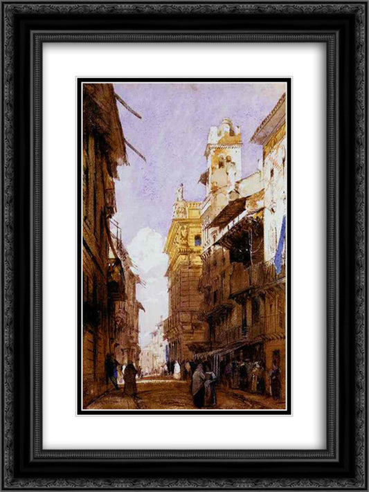 Corso Sant'Anastasia, Verona, with the Palace of Prince Maffei 18x24 Black Ornate Wood Framed Art Print Poster with Double Matting by Bonington, Richard Parkes