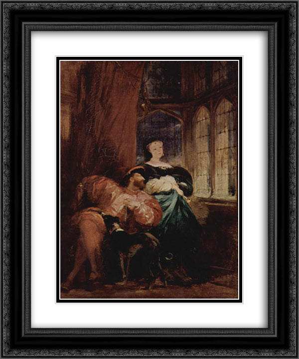 Francis I and Marguerite de Navarre 20x24 Black Ornate Wood Framed Art Print Poster with Double Matting by Bonington, Richard Parkes