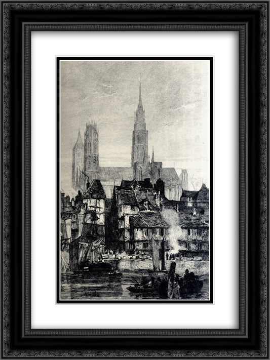 Front view of the Cathedral 18x24 Black Ornate Wood Framed Art Print Poster with Double Matting by Bonington, Richard Parkes