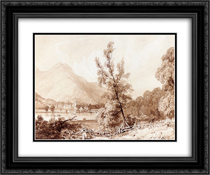 Lake Brientz and Interlaken 24x20 Black Ornate Wood Framed Art Print Poster with Double Matting by Bonington, Richard Parkes