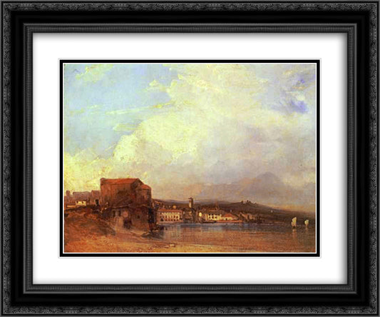 Lake Lugano 24x20 Black Ornate Wood Framed Art Print Poster with Double Matting by Bonington, Richard Parkes