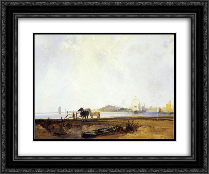 Landscape near Quilleboeuf 24x20 Black Ornate Wood Framed Art Print Poster with Double Matting by Bonington, Richard Parkes