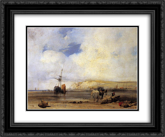 On the Coast of Picardy 24x20 Black Ornate Wood Framed Art Print Poster with Double Matting by Bonington, Richard Parkes