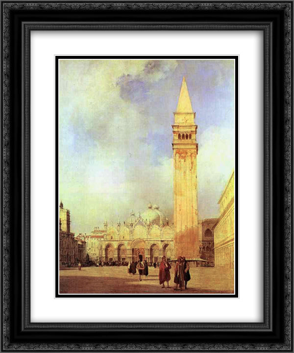 Piazza San Marco, Venice 20x24 Black Ornate Wood Framed Art Print Poster with Double Matting by Bonington, Richard Parkes