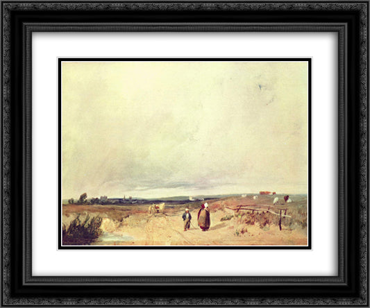 Scene in Normandy 24x20 Black Ornate Wood Framed Art Print Poster with Double Matting by Bonington, Richard Parkes