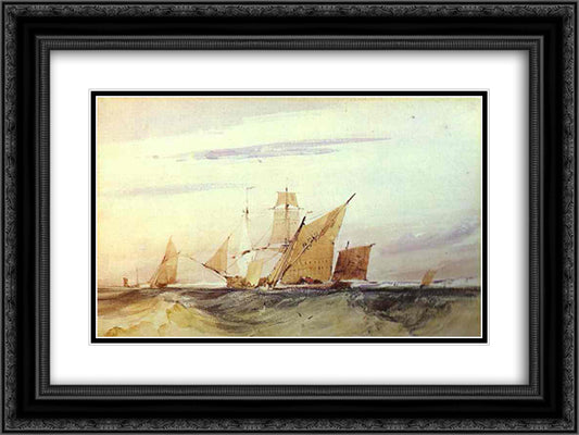 Shipping Off the Coast of Kent 24x18 Black Ornate Wood Framed Art Print Poster with Double Matting by Bonington, Richard Parkes