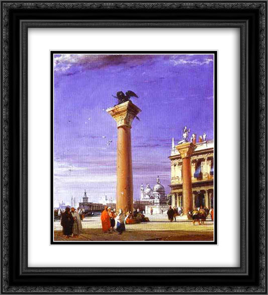 St. Mark's Column in Venice 20x22 Black Ornate Wood Framed Art Print Poster with Double Matting by Bonington, Richard Parkes