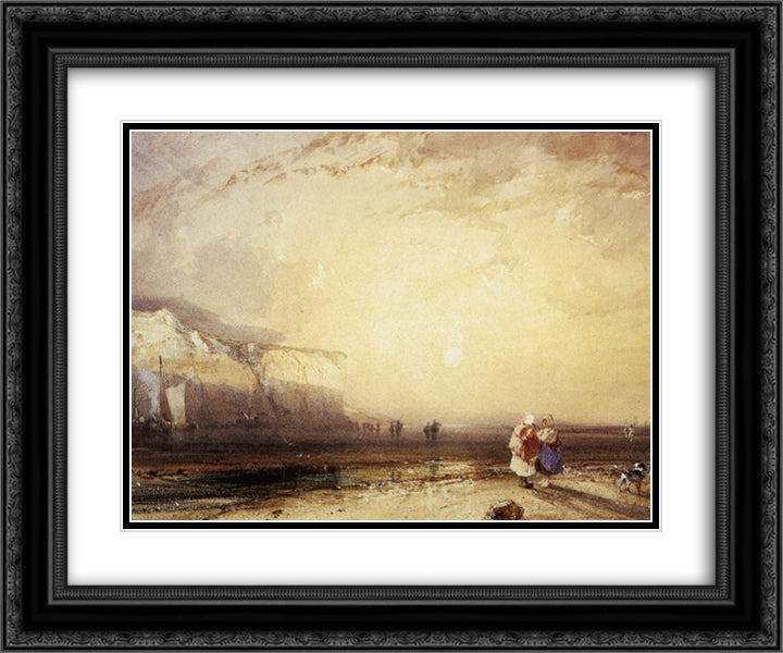 Sunset in the Pays de Caux 24x20 Black Ornate Wood Framed Art Print Poster with Double Matting by Bonington, Richard Parkes