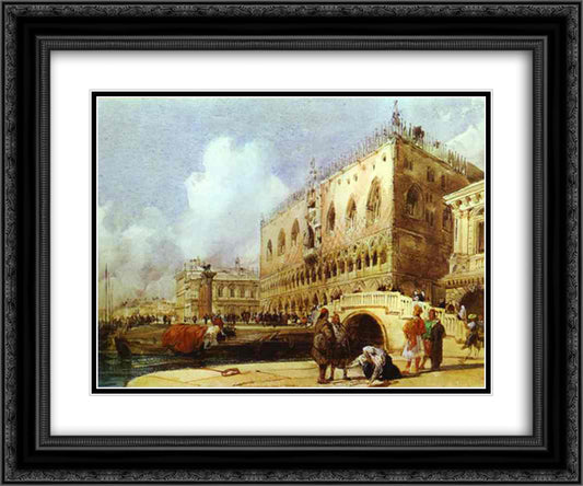 The Doge's Palace, Venice 24x20 Black Ornate Wood Framed Art Print Poster with Double Matting by Bonington, Richard Parkes