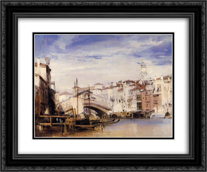 The Rialto, Venice 24x20 Black Ornate Wood Framed Art Print Poster with Double Matting by Bonington, Richard Parkes