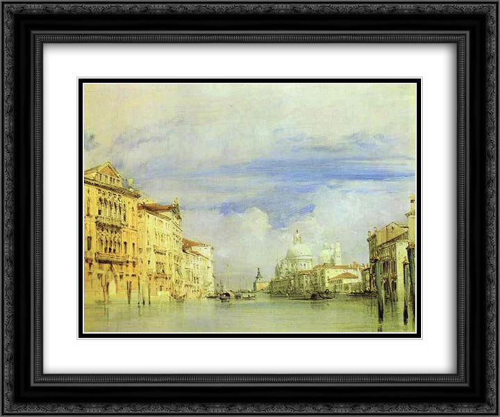 Venice. The Grand Canal. 24x20 Black Ornate Wood Framed Art Print Poster with Double Matting by Bonington, Richard Parkes