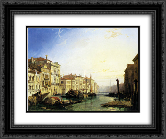 Venice Grand Canal, Sunset 24x20 Black Ornate Wood Framed Art Print Poster with Double Matting by Bonington, Richard Parkes