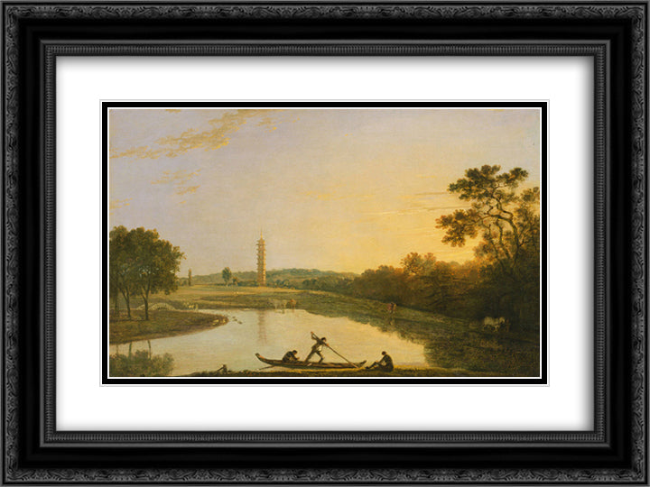 Kew Gardens The Pagoda and Bridge 24x18 Black Ornate Wood Framed Art Print Poster with Double Matting by Wilson, Richard