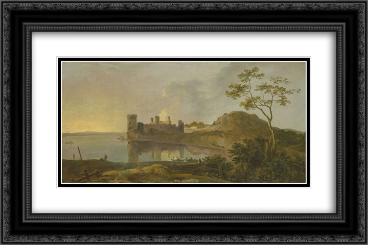 Summer Evening (Caernarvon Castle) 24x16 Black Ornate Wood Framed Art Print Poster with Double Matting by Wilson, Richard