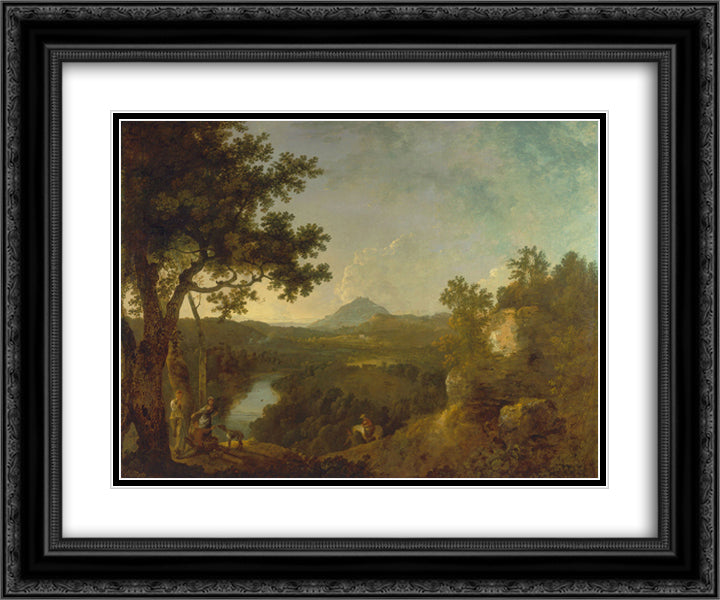 View near Wynnstay, the Seat of Sir Watkin Williams-Wynn, BT. 24x20 Black Ornate Wood Framed Art Print Poster with Double Matting by Wilson, Richard