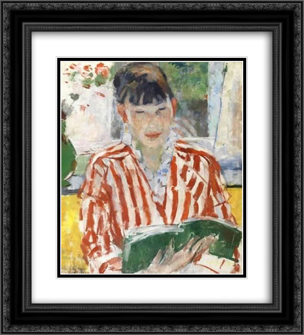 Reading woman 20x22 Black Ornate Wood Framed Art Print Poster with Double Matting by Wouters, Rik