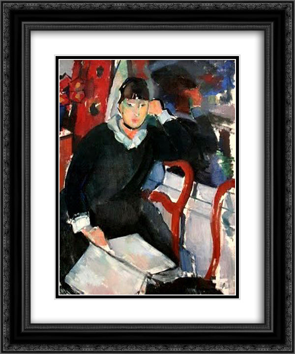 Seated woman 20x24 Black Ornate Wood Framed Art Print Poster with Double Matting by Wouters, Rik