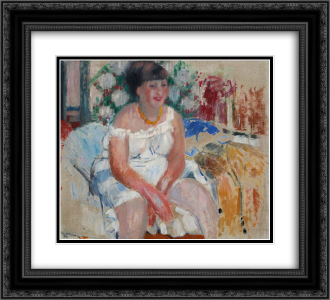 Woman on the Bedside 22x20 Black Ornate Wood Framed Art Print Poster with Double Matting by Wouters, Rik