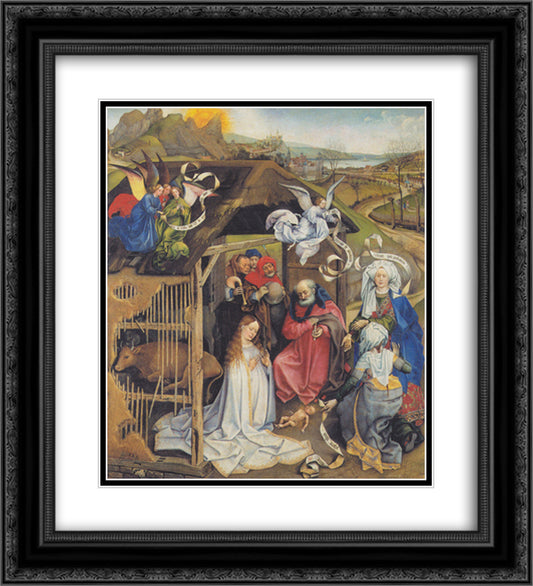 Adoration of Shepherds 20x22 Black Ornate Wood Framed Art Print Poster with Double Matting by Campin, Robert
