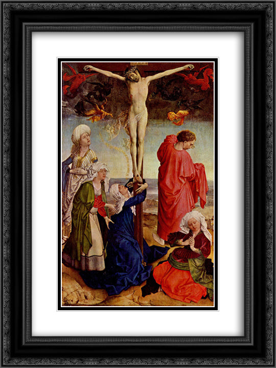 Crucifixion 18x24 Black Ornate Wood Framed Art Print Poster with Double Matting by Campin, Robert