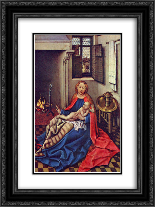 Madonna and Child Before a Fireplace 18x24 Black Ornate Wood Framed Art Print Poster with Double Matting by Campin, Robert