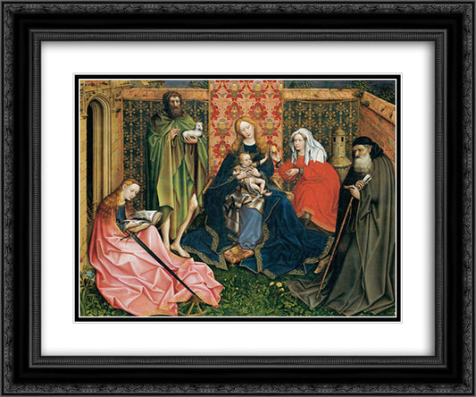 Madonna and Child in a Garden 24x20 Black Ornate Wood Framed Art Print Poster with Double Matting by Campin, Robert