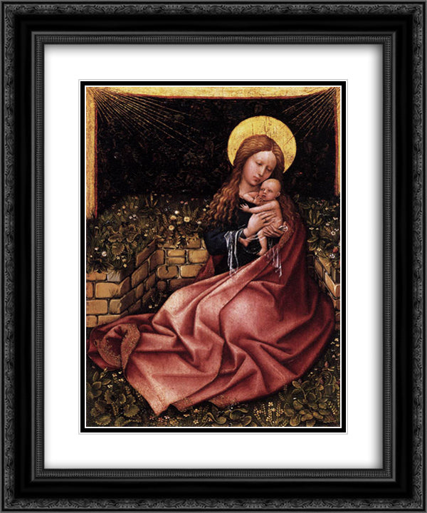 Madonna by a Grassy Bank Oak 20x24 Black Ornate Wood Framed Art Print Poster with Double Matting by Campin, Robert