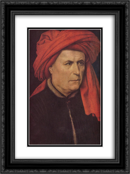 Portrait of a Man 18x24 Black Ornate Wood Framed Art Print Poster with Double Matting by Campin, Robert