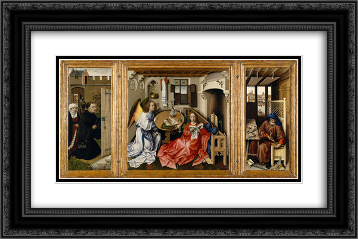 The Merode Altarpiece 24x16 Black Ornate Wood Framed Art Print Poster with Double Matting by Campin, Robert