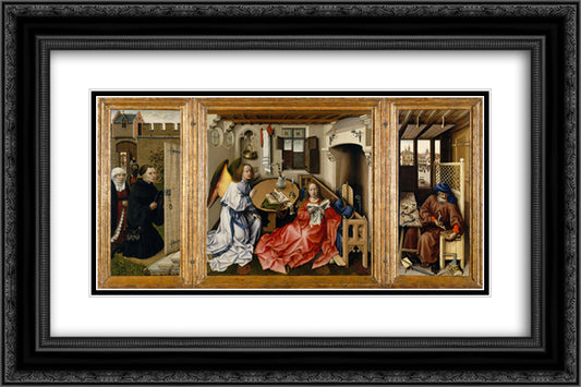The Merode Altarpiece 24x16 Black Ornate Wood Framed Art Print Poster with Double Matting by Campin, Robert