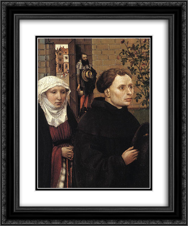 The Merode Altarpiece - The Donors 20x24 Black Ornate Wood Framed Art Print Poster with Double Matting by Campin, Robert