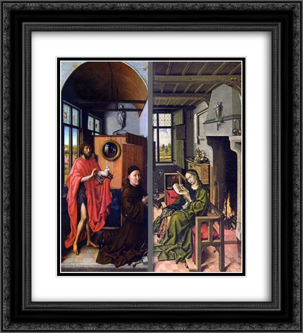 Werl Altarpiece 20x22 Black Ornate Wood Framed Art Print Poster with Double Matting by Campin, Robert
