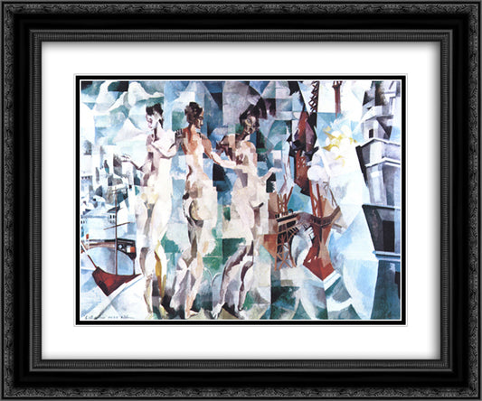 The City of Paris 24x20 Black Ornate Wood Framed Art Print Poster with Double Matting by Delaunay, Robert