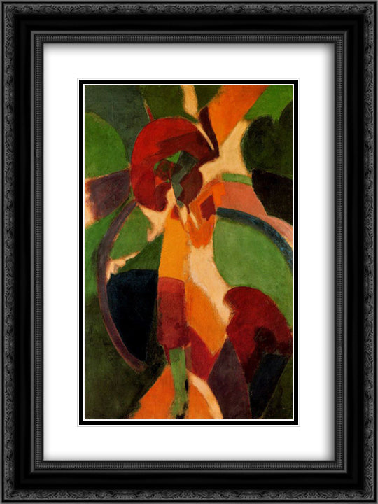 Woman with umbrella. The Parisian 18x24 Black Ornate Wood Framed Art Print Poster with Double Matting by Delaunay, Robert
