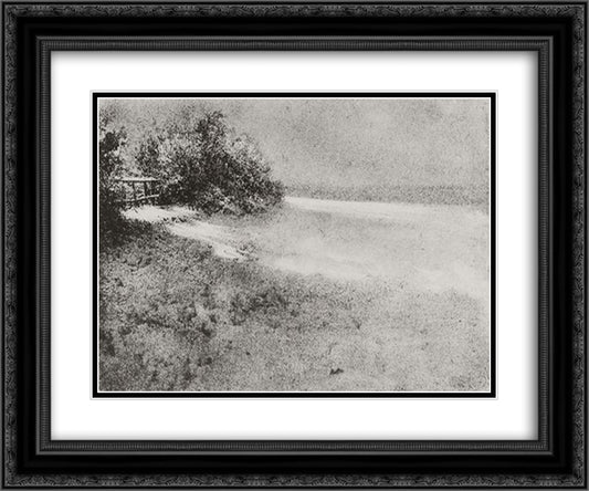 Hedgerow Under the Snow, Villiers 24x20 Black Ornate Wood Framed Art Print Poster with Double Matting by Demachy, Robert