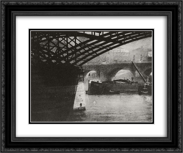 Le Pont des Arts 24x20 Black Ornate Wood Framed Art Print Poster with Double Matting by Demachy, Robert