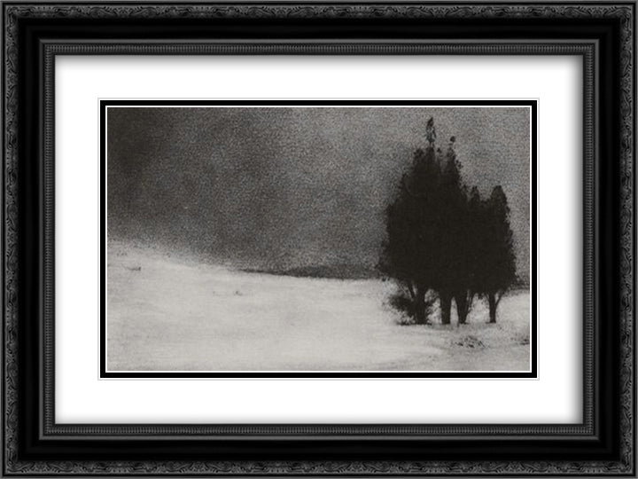 Three Trees in a Snowy Landscape 24x18 Black Ornate Wood Framed Art Print Poster with Double Matting by Demachy, Robert