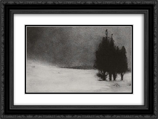 Three Trees in a Snowy Landscape 24x18 Black Ornate Wood Framed Art Print Poster with Double Matting by Demachy, Robert