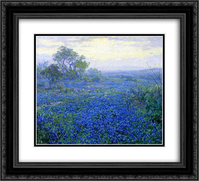 A Cloudy Day, Bluebonnets near San Antonio, Texas 22x20 Black Ornate Wood Framed Art Print Poster with Double Matting by Onderdonk, Robert Julian