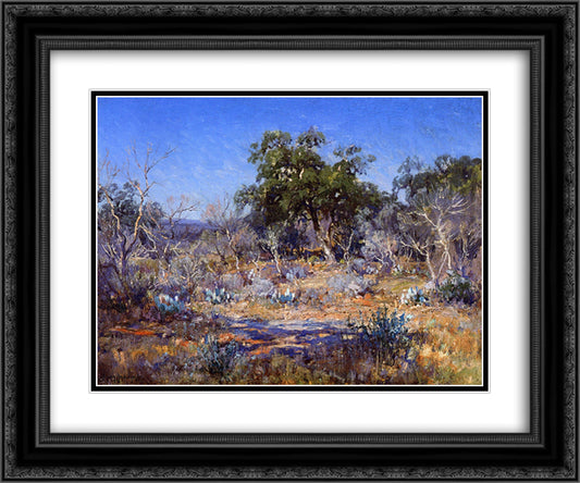 A January Day in the Brush Country 24x20 Black Ornate Wood Framed Art Print Poster with Double Matting by Onderdonk, Robert Julian