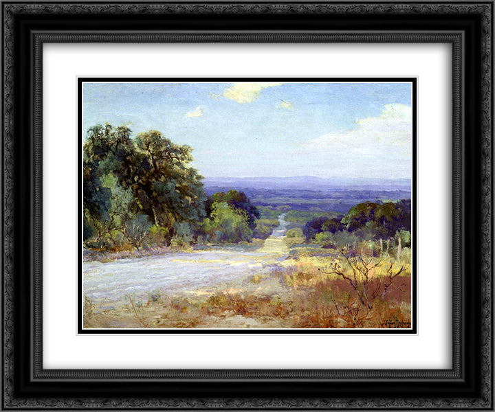 A White Road at Late Afternoon 24x20 Black Ornate Wood Framed Art Print Poster with Double Matting by Onderdonk, Robert Julian