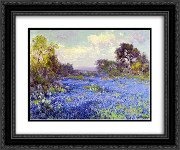 Blue Bonnets at Late Afternoon 24x20 Black Ornate Wood Framed Art Print Poster with Double Matting by Onderdonk, Robert Julian