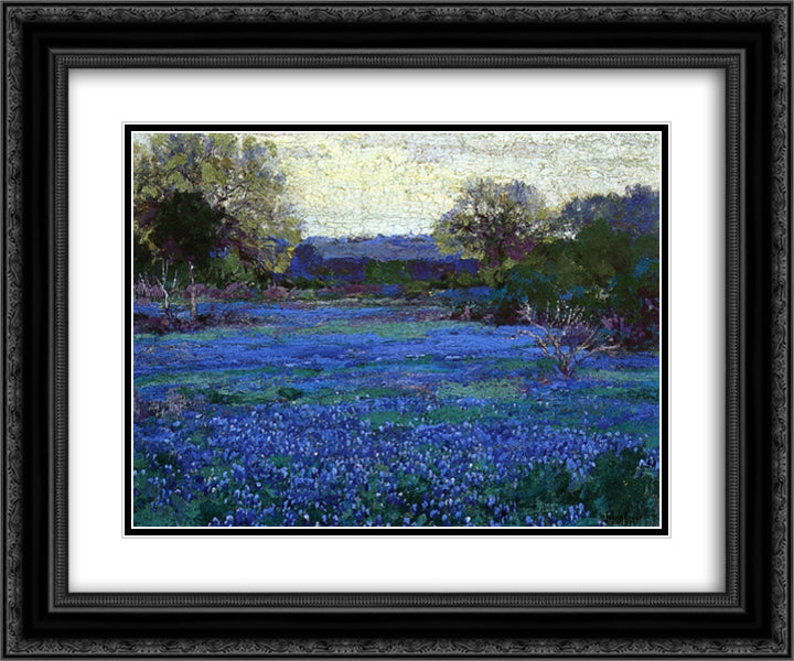 Bluebonnets on a Grey Day 24x20 Black Ornate Wood Framed Art Print Poster with Double Matting by Onderdonk, Robert Julian