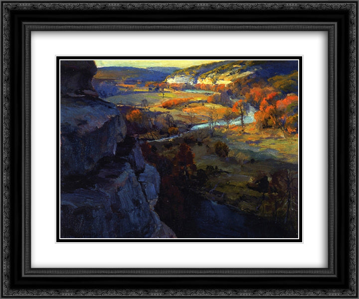 Bluffs on the Guadalupe Riiver, 17 Miles above Kerryville Texas 24x20 Black Ornate Wood Framed Art Print Poster with Double Matting by Onderdonk, Robert Julian