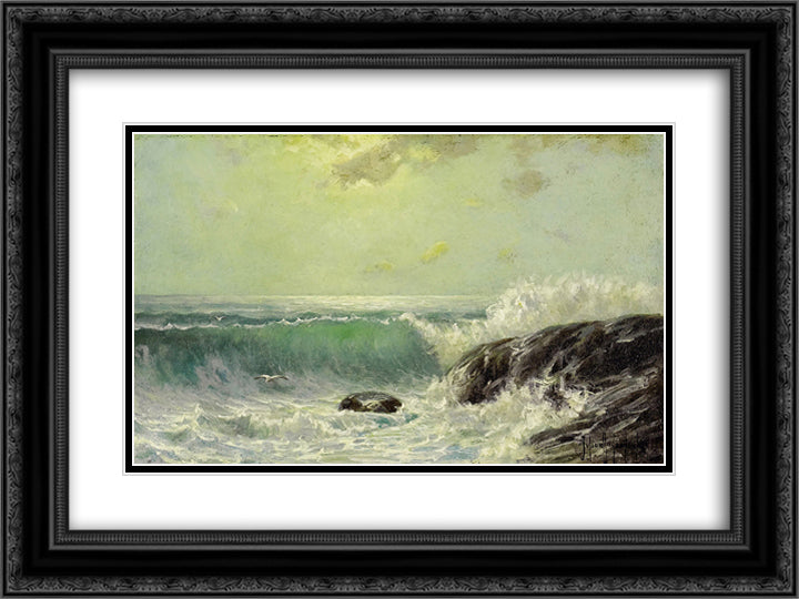 Crashing Surf 24x18 Black Ornate Wood Framed Art Print Poster with Double Matting by Onderdonk, Robert Julian