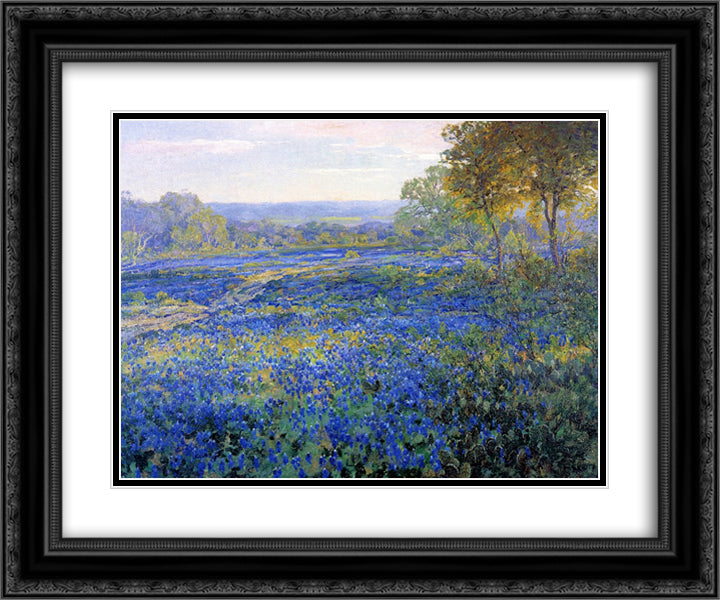 Fields of Bluebonnets 24x20 Black Ornate Wood Framed Art Print Poster with Double Matting by Onderdonk, Robert Julian