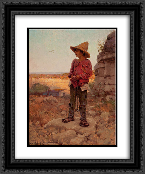 Goat Herder at the San Antonio Quarry 20x24 Black Ornate Wood Framed Art Print Poster with Double Matting by Onderdonk, Robert Julian