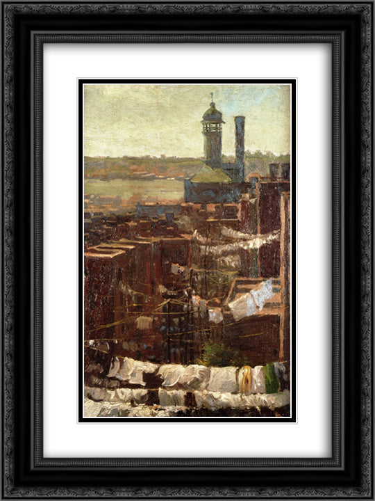 Hudson River View 18x24 Black Ornate Wood Framed Art Print Poster with Double Matting by Onderdonk, Robert Julian