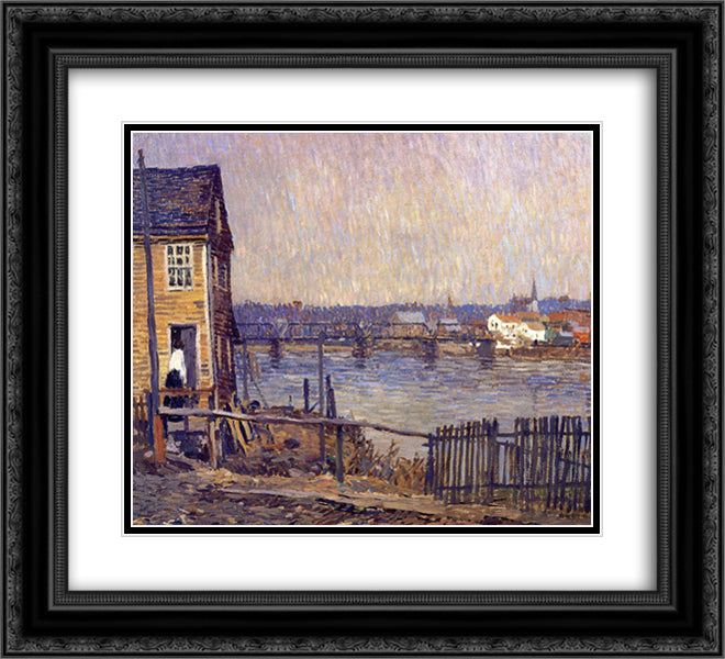 A Fisherman's House 22x20 Black Ornate Wood Framed Art Print Poster with Double Matting by Spencer, Robert