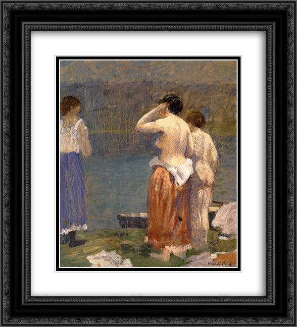 On the Bank 20x22 Black Ornate Wood Framed Art Print Poster with Double Matting by Spencer, Robert